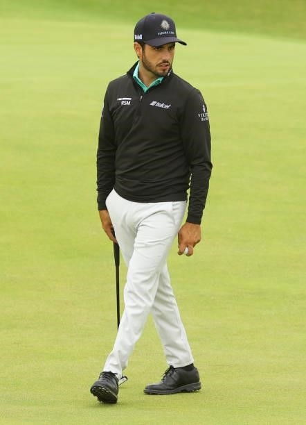 Abraham Ancer of Mexico looks on during a practice round prior to The 149th Open at Royal St George’s Golf Club on July 13, 2021 in Sandwich, England.