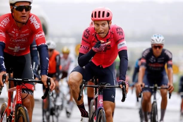 Neilson Powless of The United States and Team EF Education - Nippo at arrival during the 108th Tour de France 2021, Stage 16 a 169km stage from Pas...