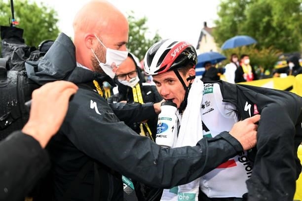 Patrick Konrad of Austria and Team BORA - Hansgrohe stage winner celebrates at arrival during the 108th Tour de France 2021, Stage 16 a 169km stage...