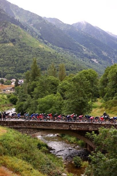 The peloton passing through Pas de la Casa at start during the 108th Tour de France 2021, Stage 16 a 169km stage from Pas de la Casa to Saint-Gaudens...