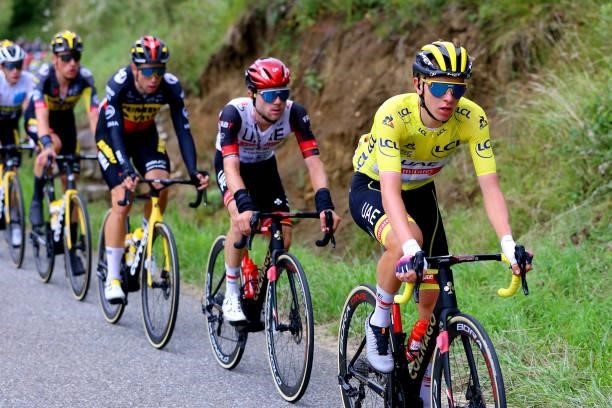 Tadej Pogačar of Slovenia and UAE-Team Emirates yellow leader jersey during the 108th Tour de France 2021, Stage 16 a 169km stage from Pas de la Casa...