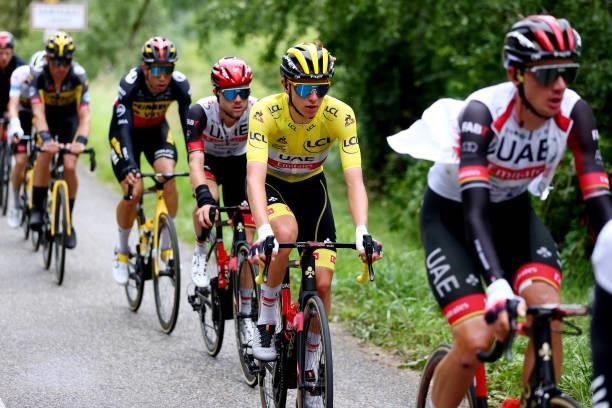 Tadej Pogačar of Slovenia and UAE-Team Emirates yellow leader jersey during the 108th Tour de France 2021, Stage 16 a 169km stage from Pas de la Casa...