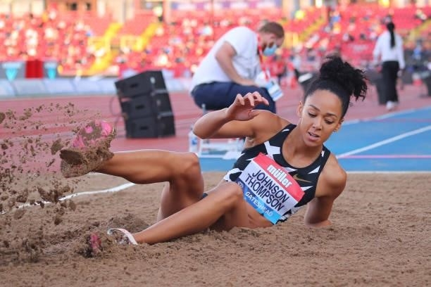 Katarina Johnson-Thompson of Great Britain competes in the women's Long Jump during the Muller British Grand Prix, part of the Wanda Diamond League...