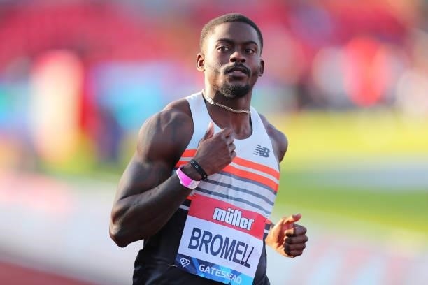 Trayvon Bromell of the USA wins in the men's 100m during the Muller British Grand Prix, part of the Wanda Diamond League at Gateshead International...