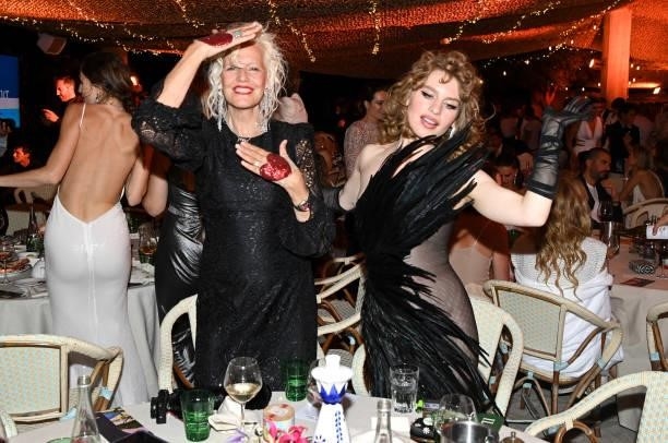 Ellen von Unwerth and Ivy Getty attend the Naked Heart France Riviera Dinner 2021 during the 74th annual Cannes Film Festival on July 13, 2021 in...