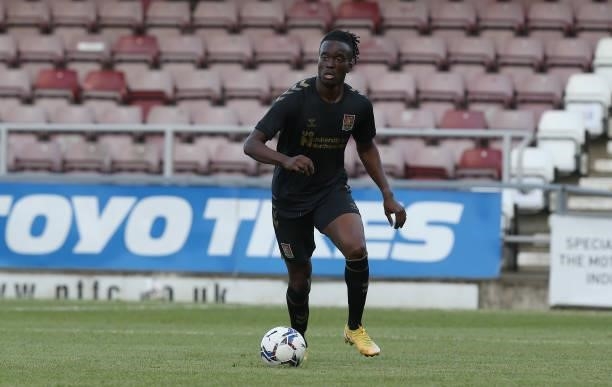 Josh Debayo of Northampton Town in action during the Pre-Season Friendly match between Northampton Town v West Ham United at Sixfields on July 13,...