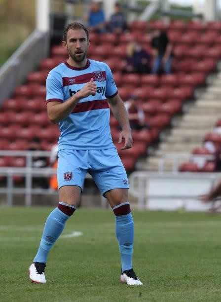Craig Dawson of West Ham United in action during the Pre-Season Friendly match between Northampton Town v West Ham United at Sixfields on July 13,...