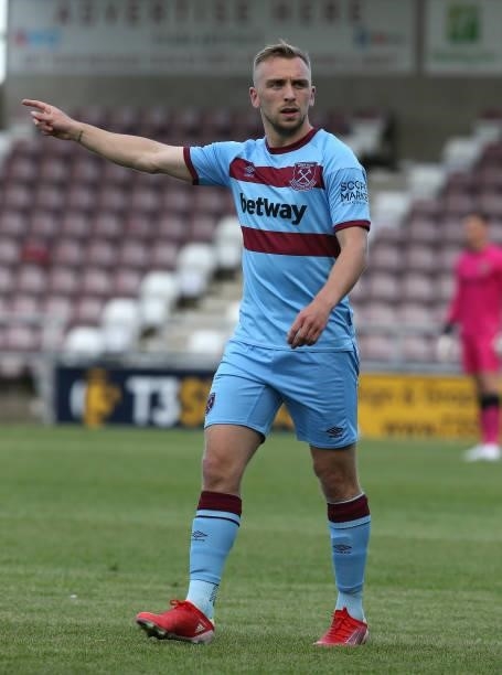 Jarrod Bowen of West Ham United in action during the Pre-Season Friendly match between Northampton Town v West Ham United at Sixfields on July 13,...