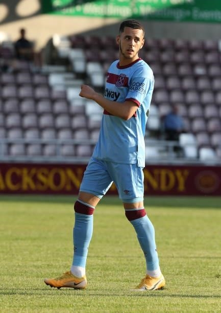 Nathan Holland of West Ham United in action during the Pre-Season Friendly match between Northampton Town v West Ham United at Sixfields on July 13,...