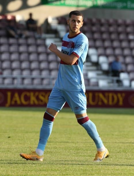 Nathan Holland of West Ham United in action during the Pre-Season Friendly match between Northampton Town v West Ham United at Sixfields on July 13,...