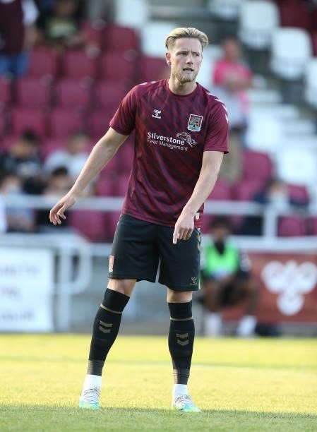 Fraser Horsfall of Northampton Town during the pre match warm up prior to the Pre-Season Friendly match between Northampton Town v West Ham United at...