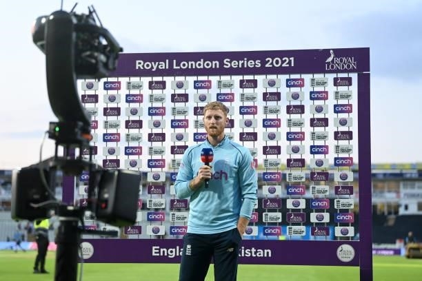 England captain Ben Stokes speaks during the post match presentations after the 3rd Royal London Series One Day International between England and...