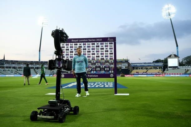 England captain Ben Stokes speaks during the post match presentations after the 3rd Royal London Series One Day International between England and...