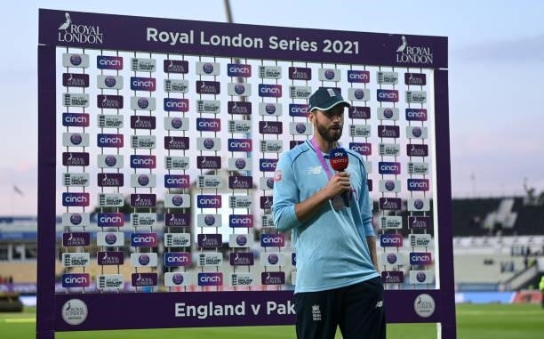 James Vince of England speaks during the post match presentations after the 3rd Royal London Series One Day International between England and...