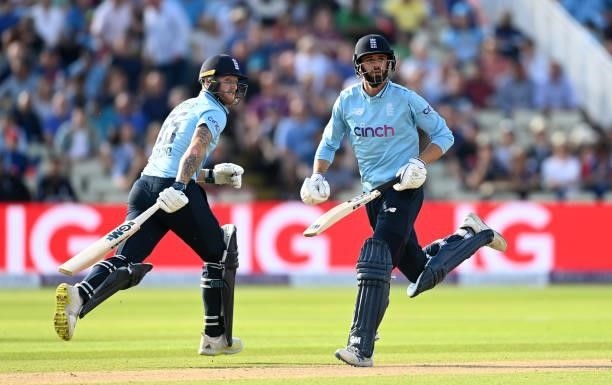 James Vince and Ben Stokes of England run between the wickets during the 3rd Royal London Series One Day International between England and Pakistan...