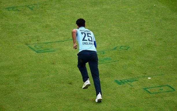 Saqib Mahmood of England runs into bowl past the bowler's marks during the 3rd Royal London Series One Day International between England and Pakistan...