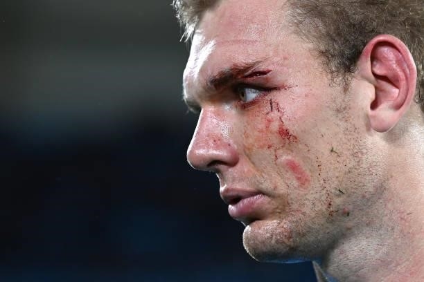 Tom Trbojevic of the Blues looks on after game three of the 2021 State of Origin Series between the New South Wales Blues and the Queensland Maroons...