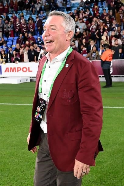 Maroons coach Paul Green celebrates after winning game three of the 2021 State of Origin Series between the New South Wales Blues and the Queensland...