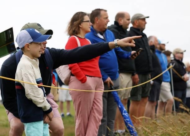 Young fan looks on during a practice round for The 149th Open at Royal St George’s Golf Club on July 14, 2021 in Sandwich, England.