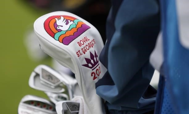 Detail of a golf club cover during a practice round for The 149th Open at Royal St George’s Golf Club on July 14, 2021 in Sandwich, England.