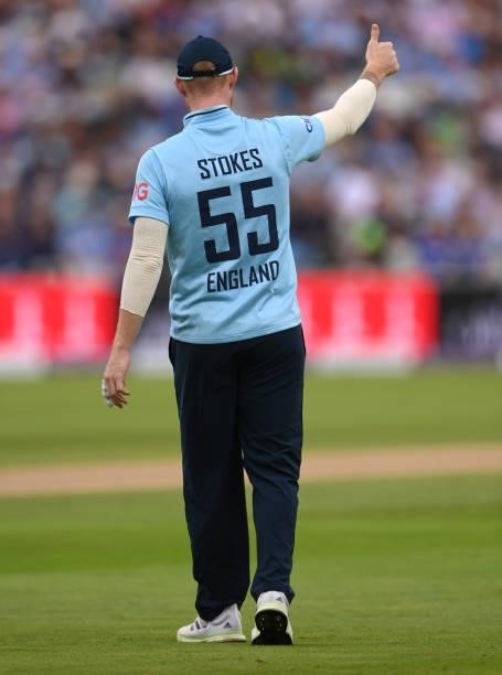 England captain Ben Stokes sets his field during the 3rd ODI between England and Pakistan at Edgbaston on July 13, 2021 in Birmingham, England.
