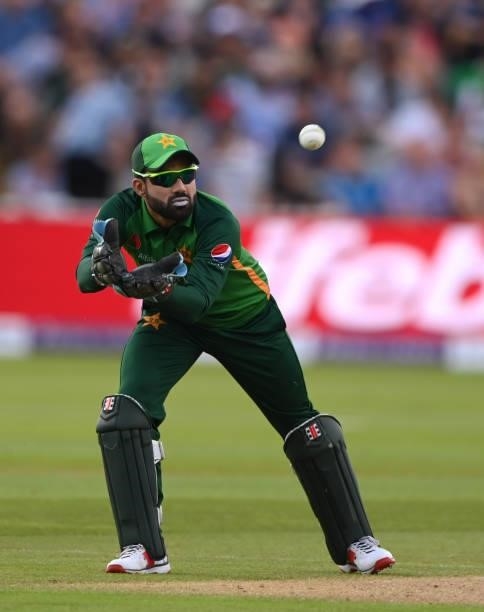 Pakistan wicketkeeper Mohammad Rizwan in action during the 3rd ODI between England and Pakistan at Edgbaston on July 13, 2021 in Birmingham, England.