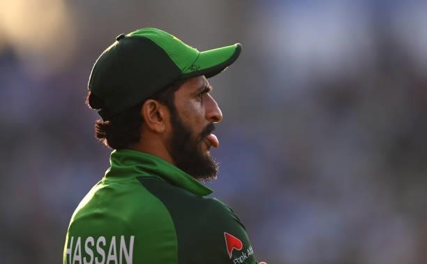 Pakistan bowler Hassan Ali looks on during the 3rd ODI between England and Pakistan at Edgbaston on July 13, 2021 in Birmingham, England.