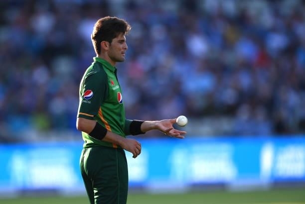 Pakistan bowler Shaheen Shah Afridi looks on during the 3rd ODI between England and Pakistan at Edgbaston on July 13, 2021 in Birmingham, England.