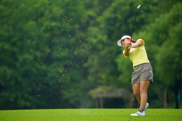 Ayaka Furue of Japan hits her second shot during the pro-am ahead of the GMO Internet Ladies Samantha Thavasa Global Cup at Eagle Point Golf Club on...