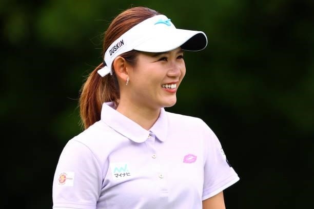 Hikaru Yoshimoto of Japan smiles on the 13th hole during the pro-am ahead of the GMO Internet Ladies Samantha Thavasa Global Cup at Eagle Point Golf...