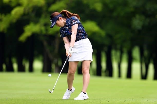 Yuna Nishimura of Japan plays a shot during the pro-am ahead of the GMO Internet Ladies Samantha Thavasa Global Cup at Eagle Point Golf Club on July...
