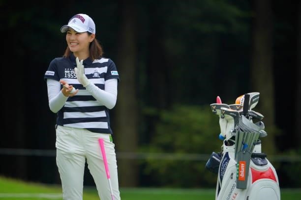 Hina Arakaki of Japan smiles on the 5th tee during the pro-am ahead of the GMO Internet Ladies Samantha Thavasa Global Cup at Eagle Point Golf Club...