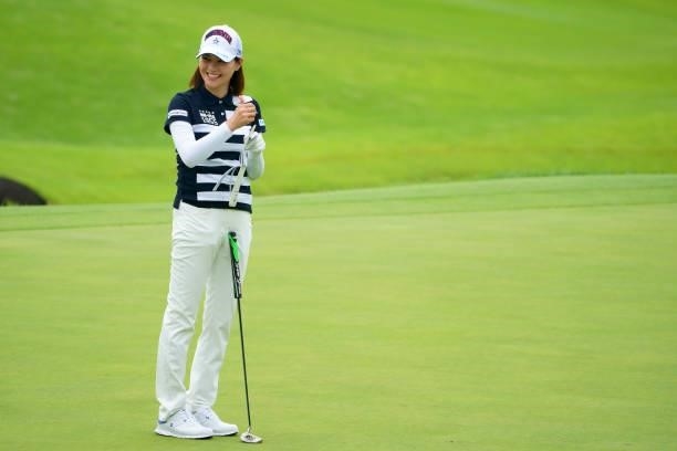 Hina Arakaki of Japan smiles on the 5th green during the pro-am ahead of the GMO Internet Ladies Samantha Thavasa Global Cup at Eagle Point Golf Club...