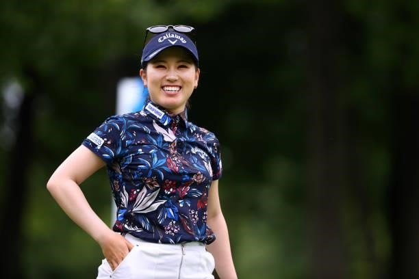 Yuna Nishimura of Japan smiles 14th tee during the pro-am ahead of the GMO Internet Ladies Samantha Thavasa Global Cup at Eagle Point Golf Club on...