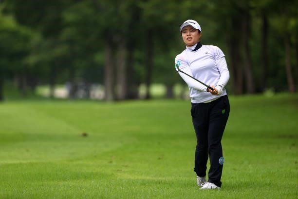 Saki Nagamine of Japan hits her second shot on the 14th hole during the pro-am ahead of the GMO Internet Ladies Samantha Thavasa Global Cup at Eagle...