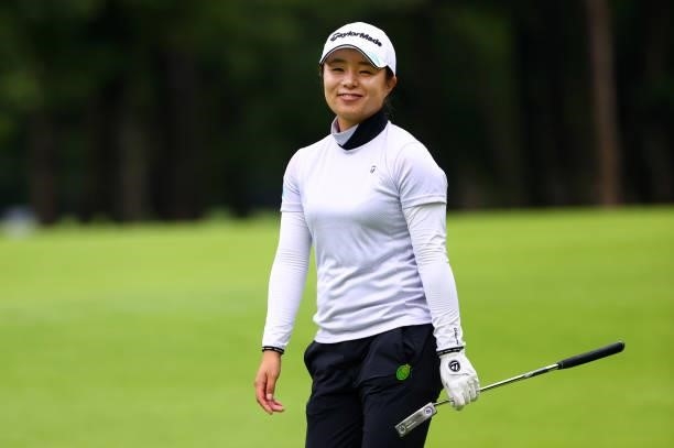 Saki Nagamine of Japan smiles on the 14th hole during the pro-am ahead of the GMO Internet Ladies Samantha Thavasa Global Cup at Eagle Point Golf...