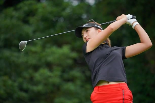 Hana Wakimoto of Japan hits her tee shot on the 6th hole during the pro-am ahead of the GMO Internet Ladies Samantha Thavasa Global Cup at Eagle...