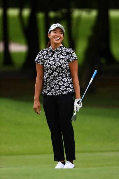 Hinako Shibuno of Japan smiles on the 11th green during the pro-am ahead of the GMO Internet Ladies Samantha Thavasa Global Cup at Eagle Point Golf...