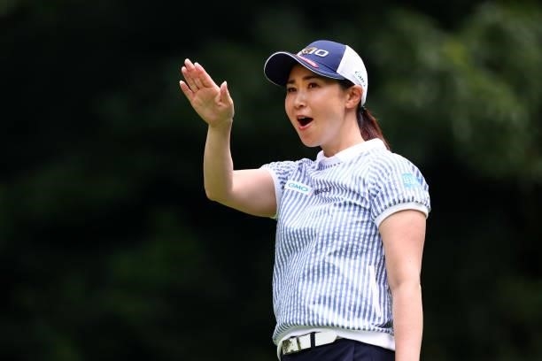 Miho Koga of Japan reacts after her tee shot 12th hole during the pro-am ahead of the GMO Internet Ladies Samantha Thavasa Global Cup at Eagle Point...