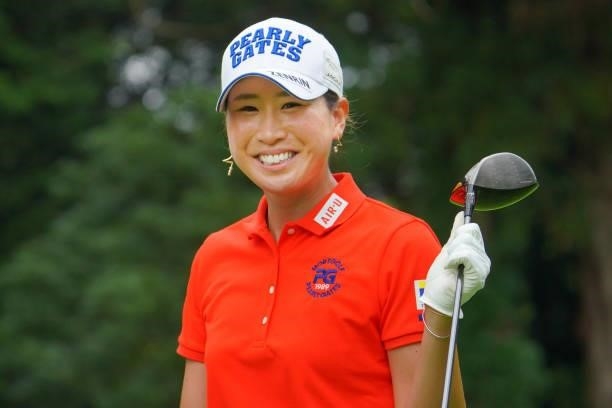 Megumi Kido of Japan smiles on the 6th tee during the pro-am ahead of the GMO Internet Ladies Samantha Thavasa Global Cup at Eagle Point Golf Club on...