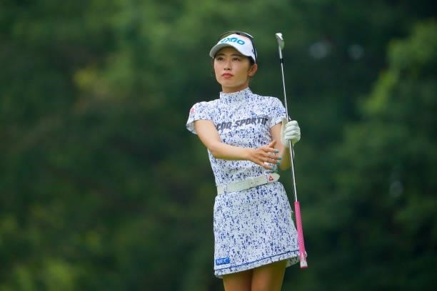 Yuka Yasuda of Japan hits her second shot on the 6th hole during the pro-am ahead of the GMO Internet Ladies Samantha Thavasa Global Cup at Eagle...