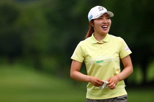 Ayaka Furue of Japan smiles on the 11th hole during the pro-am ahead of the GMO Internet Ladies Samantha Thavasa Global Cup at Eagle Point Golf Club...