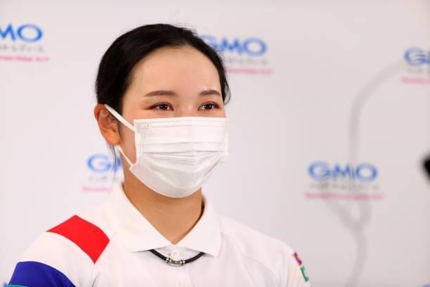 Sakura Koiwai of Japan attends a press conference after the pro-am ahead of the GMO Internet Ladies Samantha Thavasa Global Cup at Eagle Point Golf...