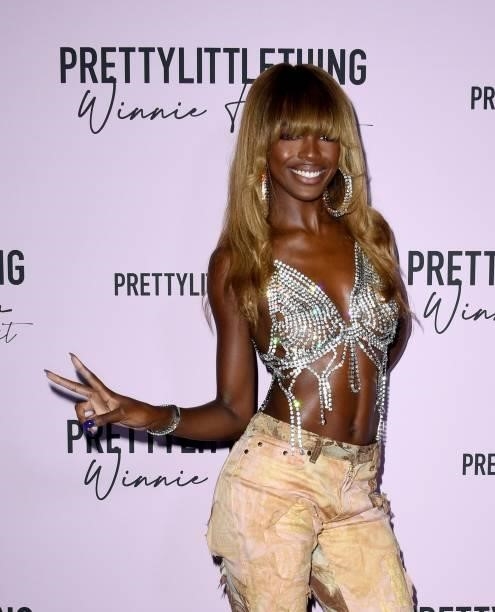 Leomie Anderson attends the PLT x Winnie Harlow Event hosted by PrettyLittleThing at La Mesa Lounge and Restaurant on July 14, 2021 in Los Angeles,...