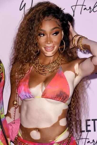 Winnie Harlow attends the PLT x Winnie Harlow Event hosted by PrettyLittleThing at La Mesa Lounge and Restaurant on July 14, 2021 in Los Angeles,...