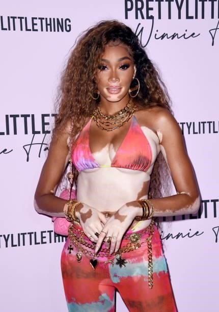 Winnie Harlow attends the PLT x Winnie Harlow Event hosted by PrettyLittleThing at La Mesa Lounge and Restaurant on July 14, 2021 in Los Angeles,...