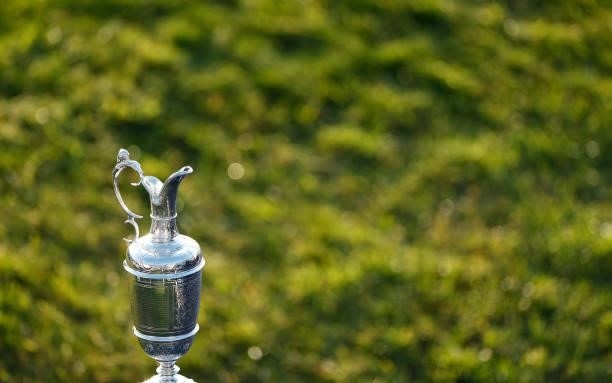 Detailed view of The Golf Champion Trophy is seen on the first tee during Day One of The 149th Open at Royal St George’s Golf Club on July 15, 2021...