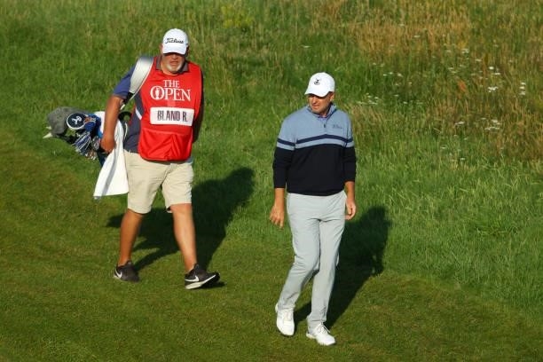 Richard Bland of England makes their way towards hole two during Day One of The 149th Open at Royal St George’s Golf Club on July 15, 2021 in...