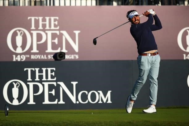 Mike Lorenzo-Vera of France plays his shot from the first tee during Day One of The 149th Open at Royal St George’s Golf Club on July 15, 2021 in...