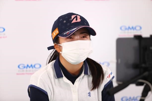 Kotone Hori of Japan attends a press conference after the pro-am ahead of the GMO Internet Ladies Samantha Thavasa Global Cup at Eagle Point Golf...